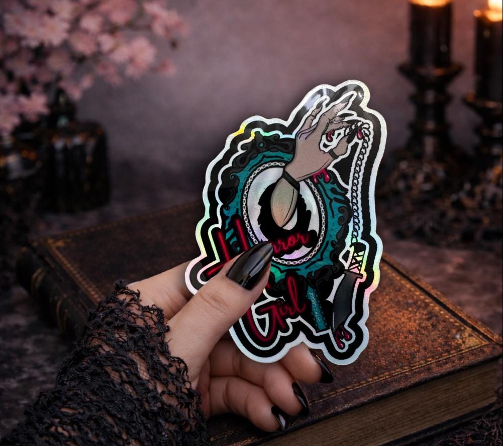 Gothic Horror Girl Sticker: Waterproof Die Cut, Glossy or Holographic