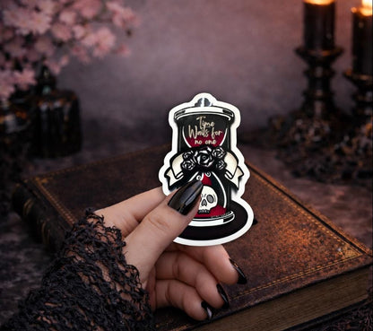 Skull Hourglass Sticker: Gothic Waterproof Die Cut, Glossy or Holographic