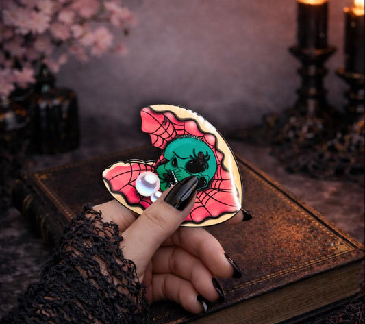 Spider Skull Clamshell Die Cut Waterproof Sticker—A Wicked Twist for Your Ocean Treasure Collections