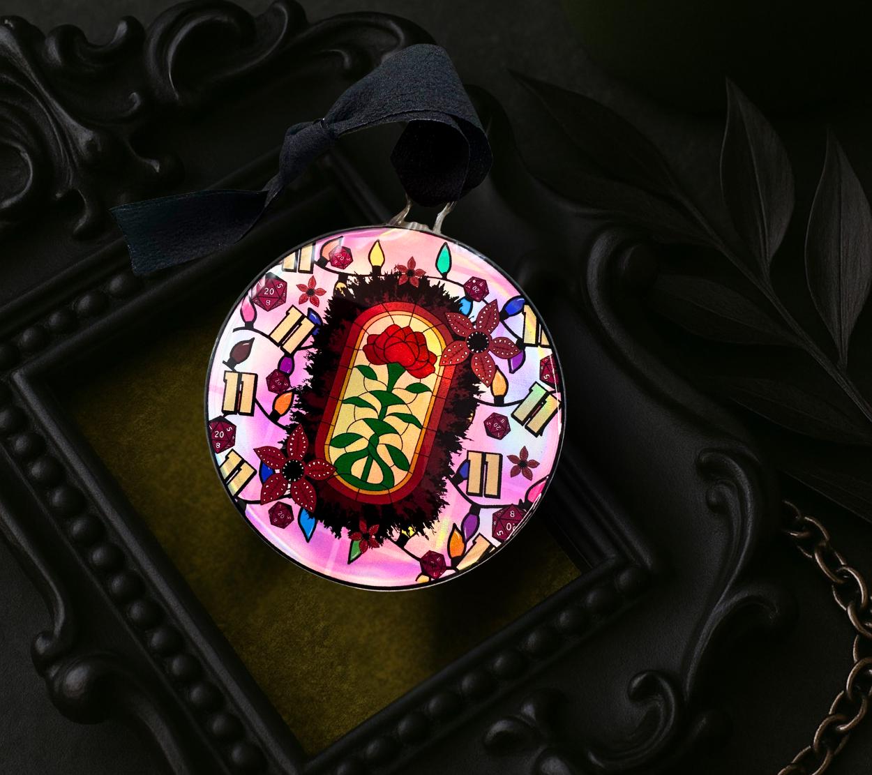 Upside Down Stained Glass Ornament, Gothic Horror Decor, Holographic Acrylic Hanging Art