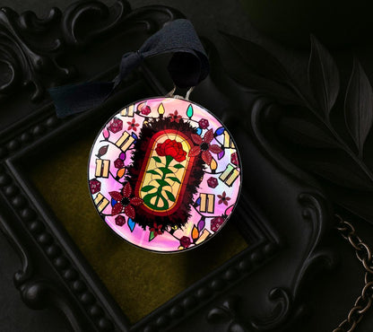 Upside Down Stained Glass Ornament, Gothic Horror Decor, Holographic Acrylic Hanging Art