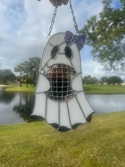 Disco Ghost Stained Glass Suncatcher – Gothic Window Hanging Decor