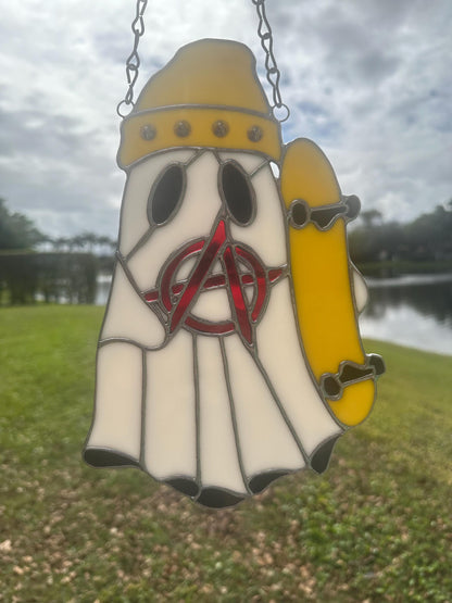 Punk Ghost Stained Glass Suncatcher – Gothic Window Hanging Decor