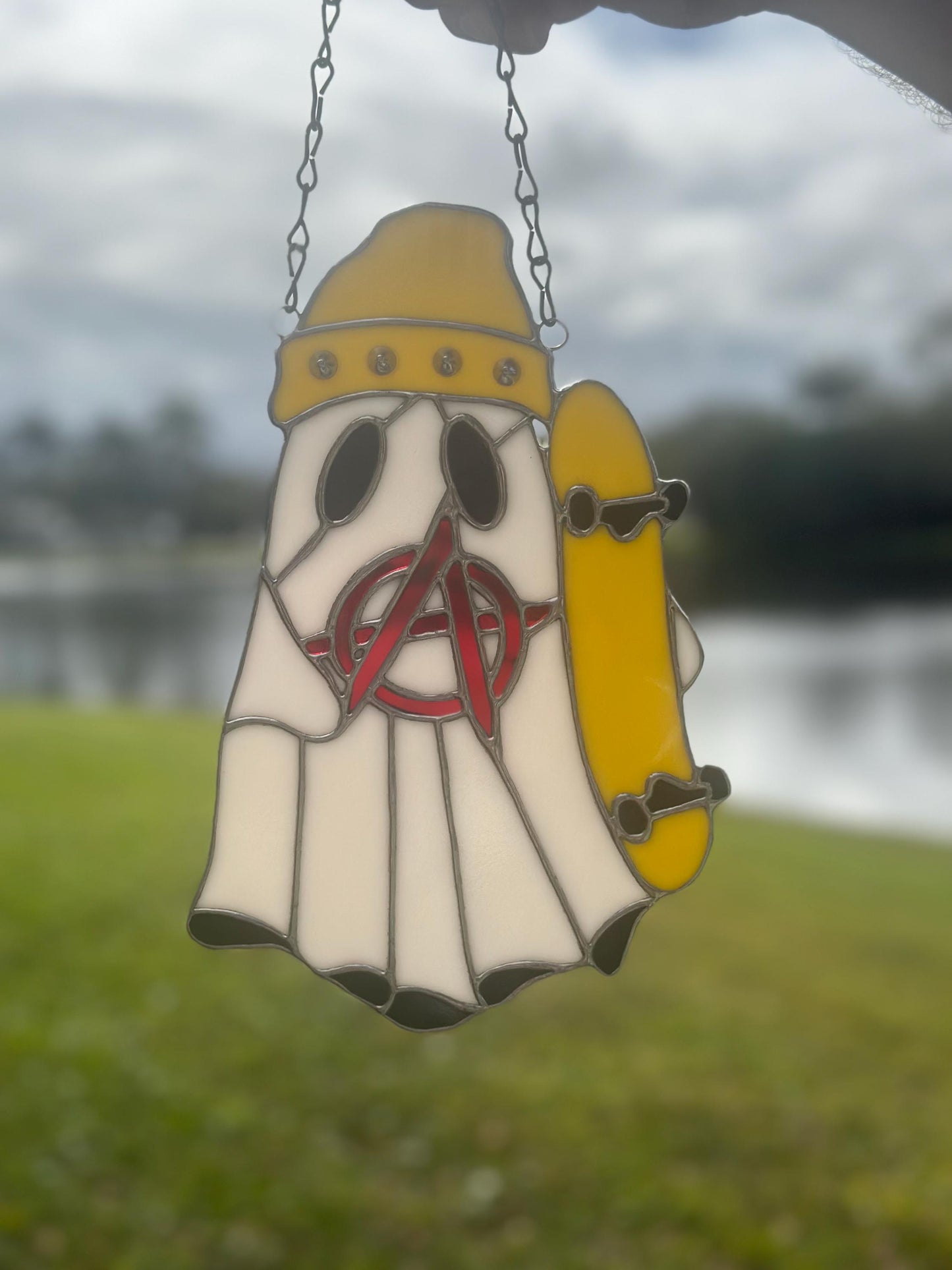 Punk Ghost Stained Glass Suncatcher – Gothic Window Hanging Decor