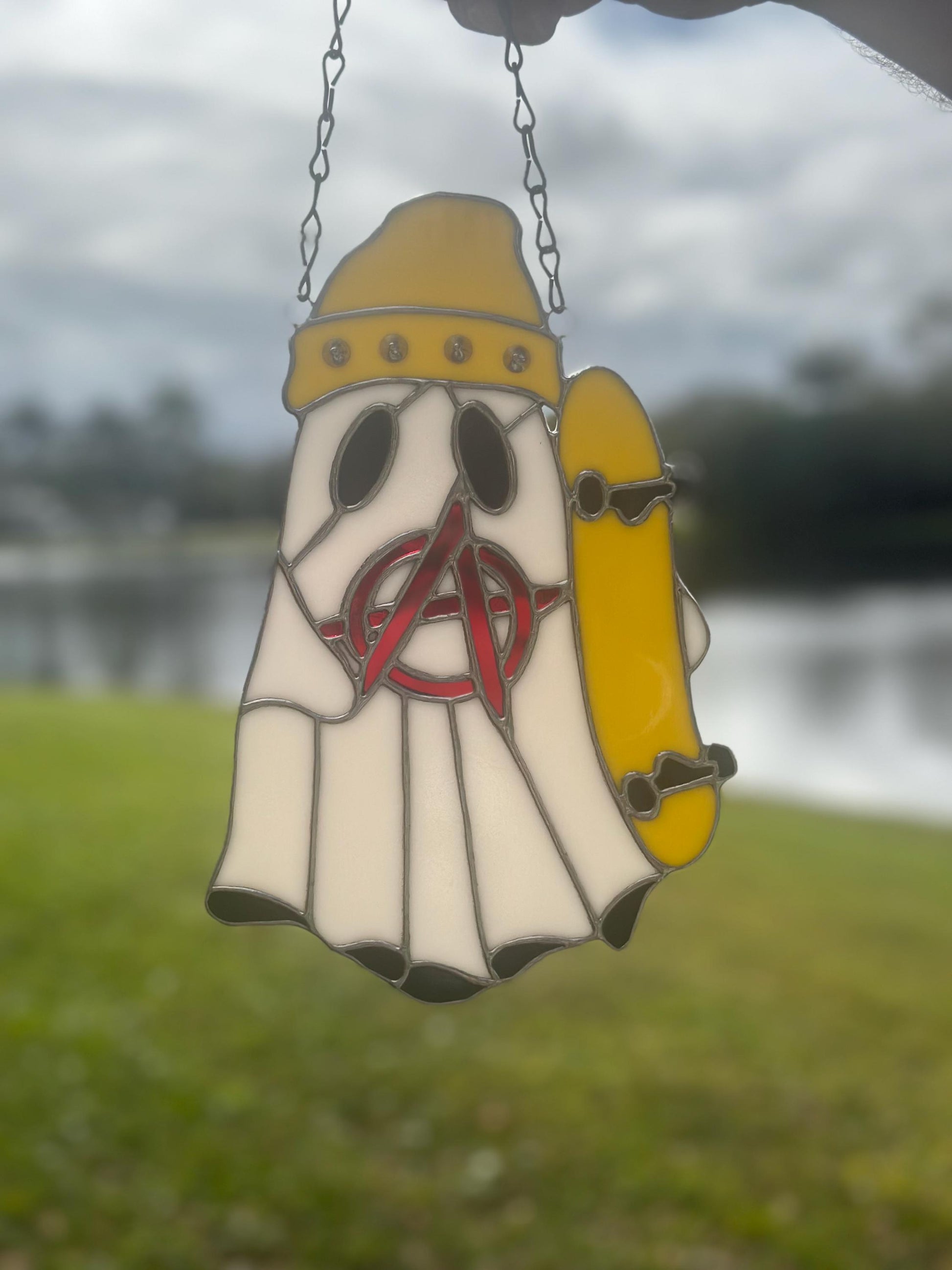 Punk Ghost Stained Glass Suncatcher – Gothic Window Hanging Decor