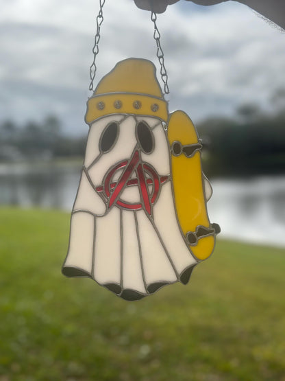 Punk Ghost Stained Glass Suncatcher – Gothic Window Hanging Decor