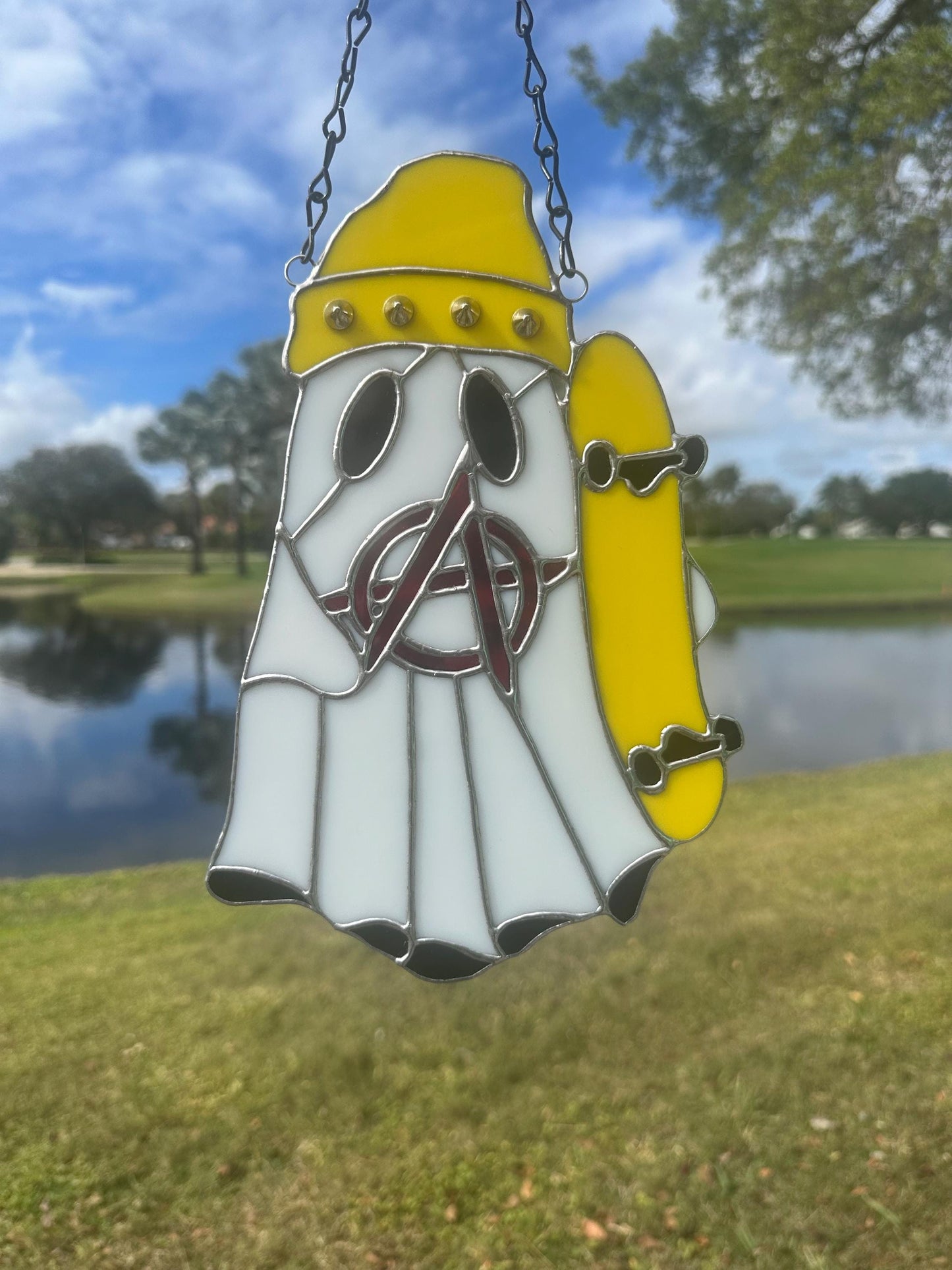 Punk Ghost Stained Glass Suncatcher – Gothic Window Hanging Decor