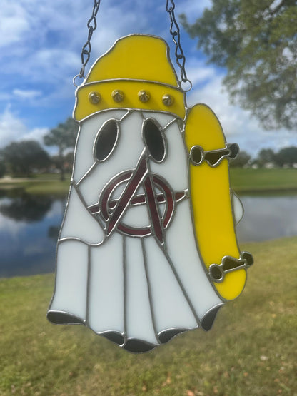 Punk Ghost Stained Glass Suncatcher – Gothic Window Hanging Decor