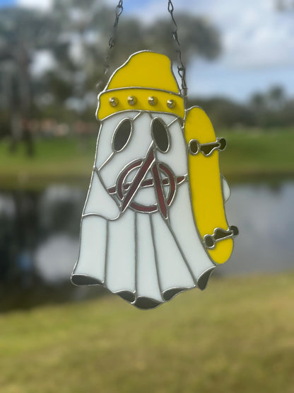 Punk Ghost Stained Glass Suncatcher – Gothic Window Hanging Decor