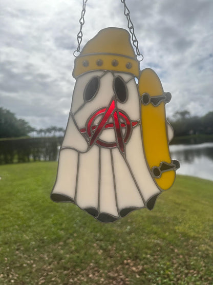 Punk Ghost Stained Glass Suncatcher – Gothic Window Hanging Decor