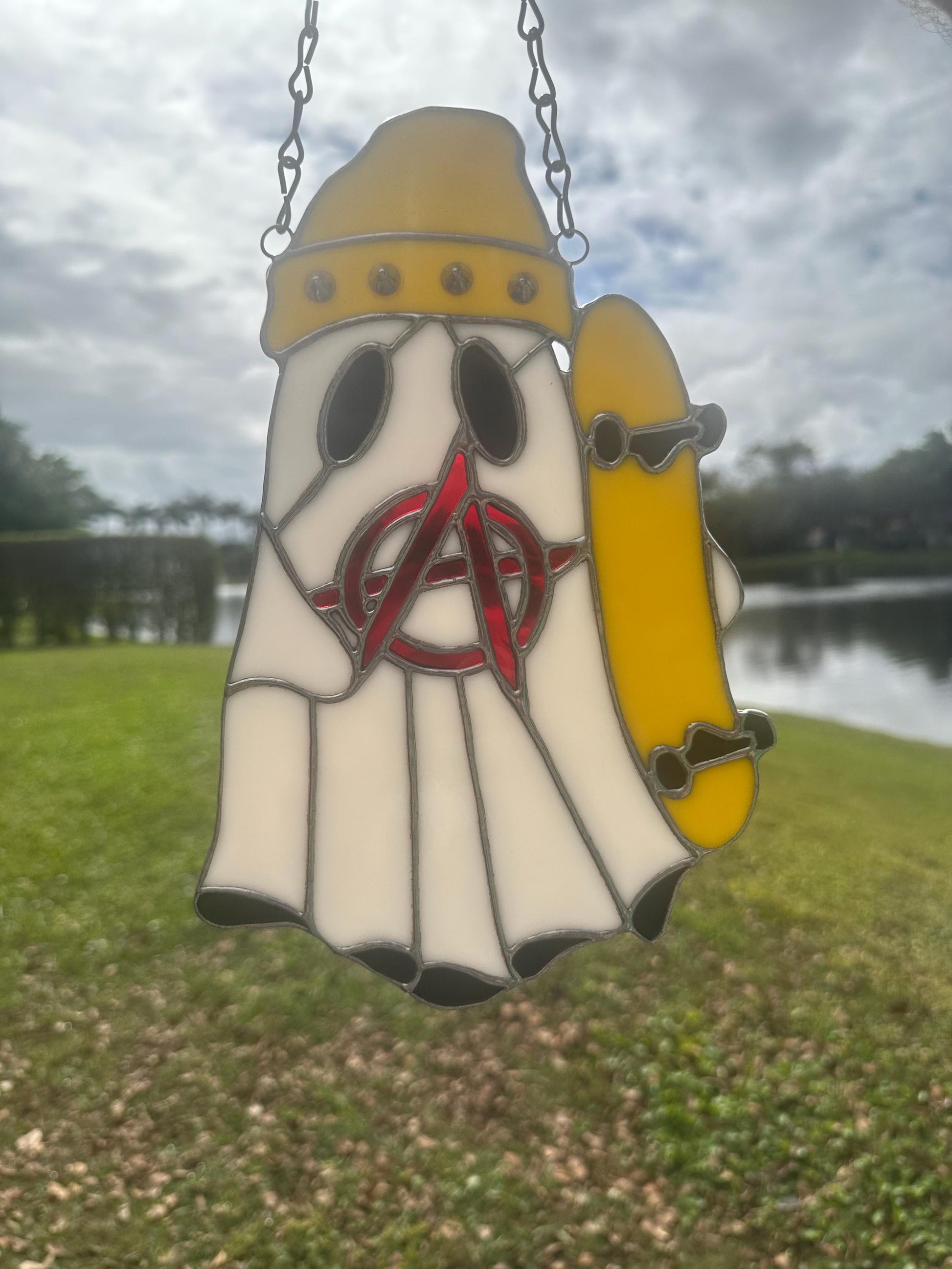 Punk Ghost Stained Glass Suncatcher – Gothic Window Hanging Decor