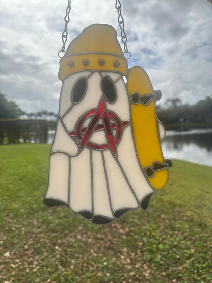 Punk Ghost Stained Glass Suncatcher – Gothic Window Hanging Decor