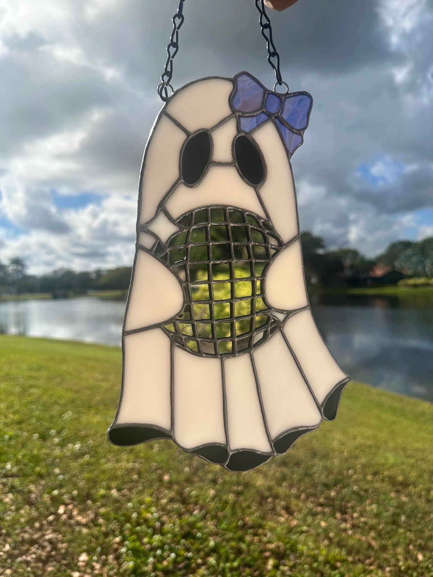 Disco Ghost Stained Glass Suncatcher – Gothic Window Hanging Decor