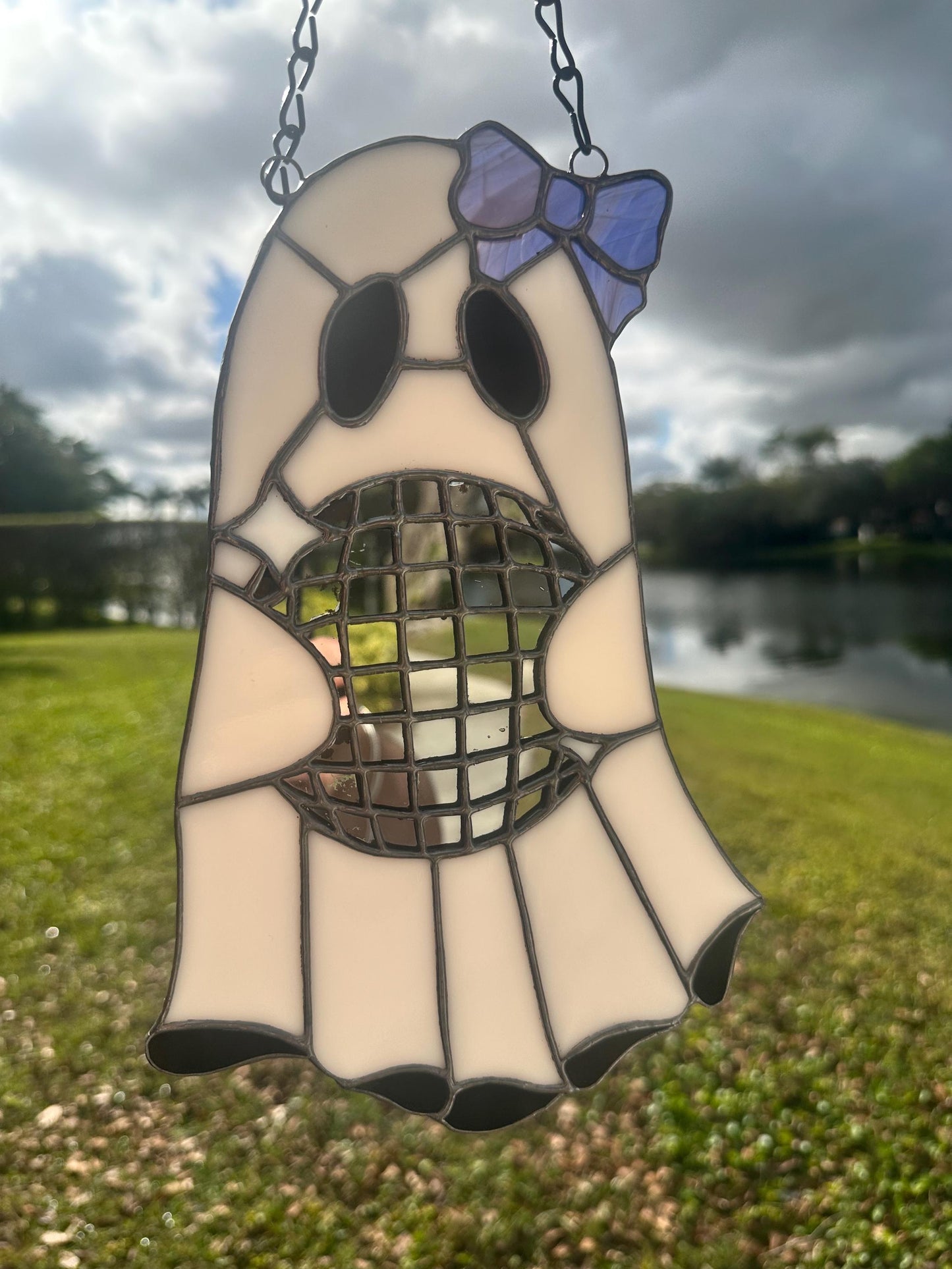 Disco Ghost Stained Glass Suncatcher – Gothic Window Hanging Decor