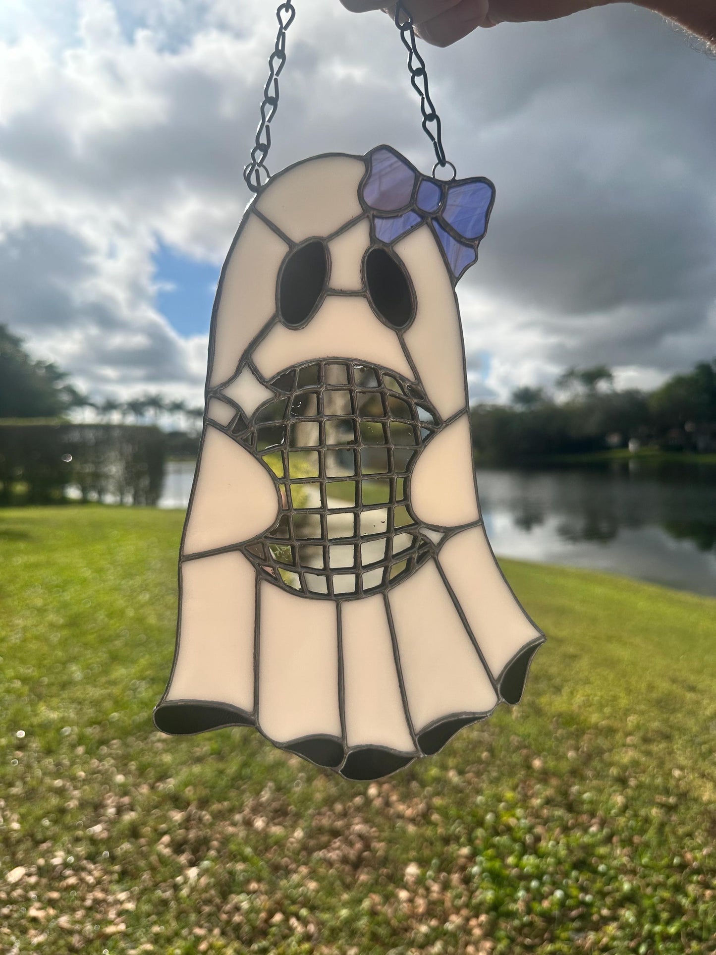 Disco Ghost Stained Glass Suncatcher – Gothic Window Hanging Decor