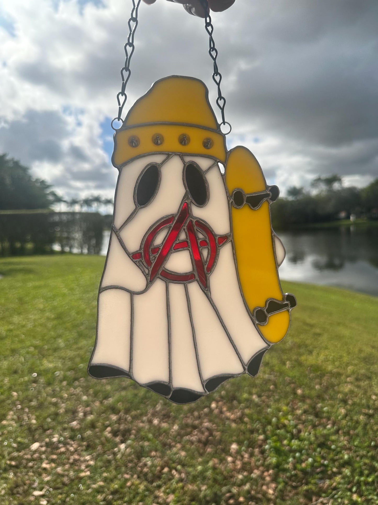 Punk Ghost Stained Glass Suncatcher – Gothic Window Hanging Decor