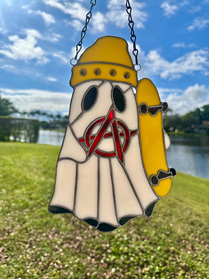 Punk Ghost Stained Glass Suncatcher – Gothic Window Hanging Decor