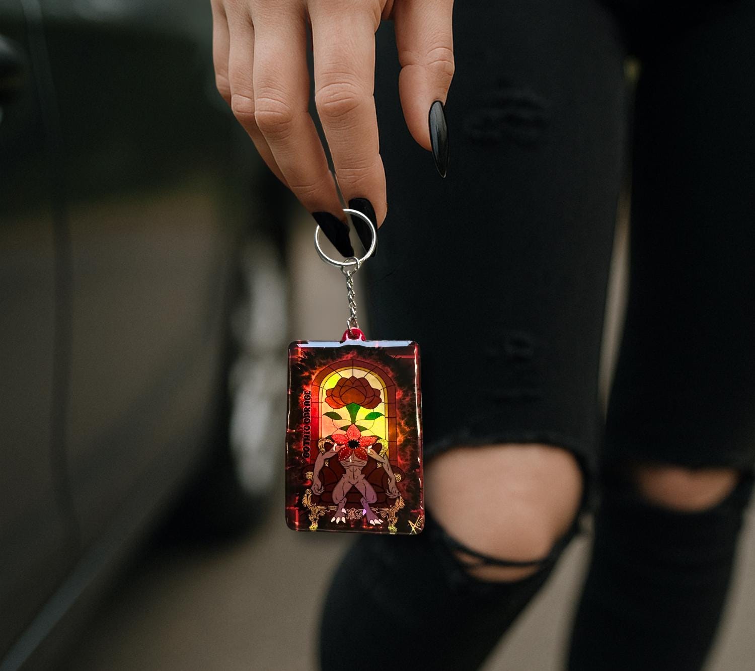Demogorgon Stained Glass Keychain – Horror Gothic Acrylic Keychain