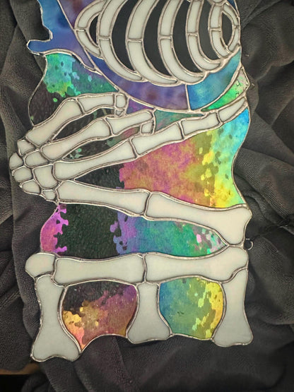 LOVE Skeletal Hands Stained Glass Panel – Gothic Home Hanging Decor