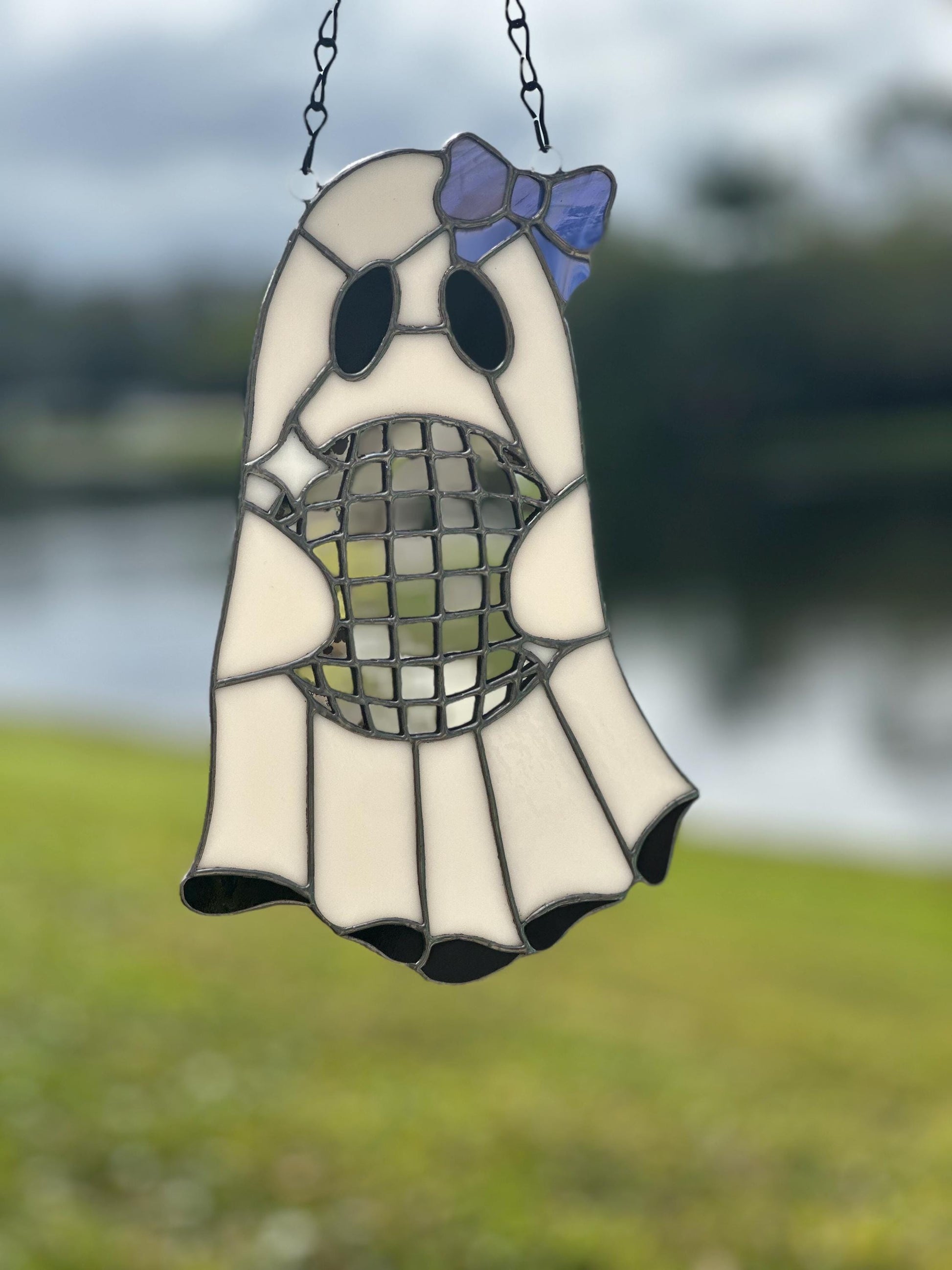 Disco Ghost Stained Glass Suncatcher – Gothic Window Hanging Decor