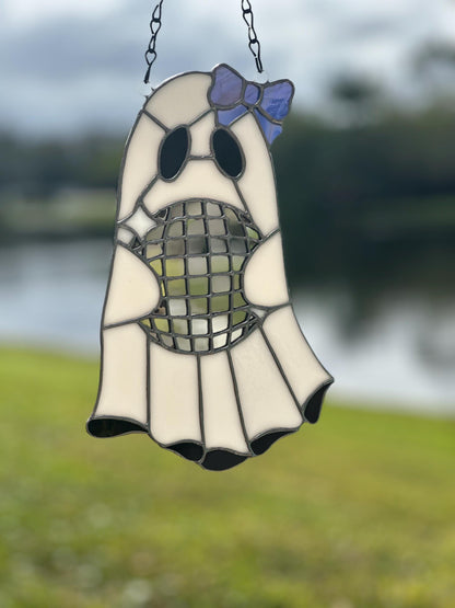 Disco Ghost Stained Glass Suncatcher – Gothic Window Hanging Decor