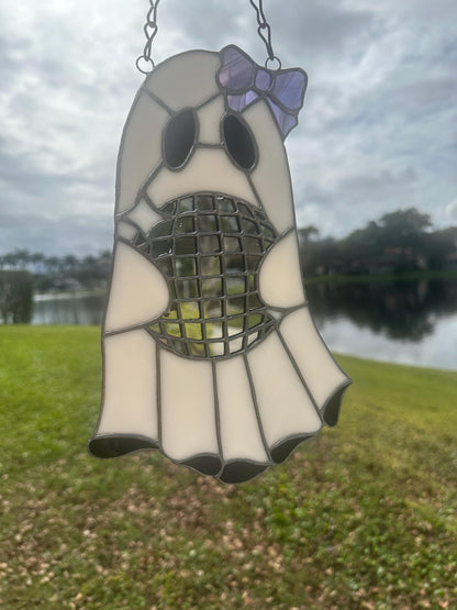 Disco Ghost Stained Glass Suncatcher – Gothic Window Hanging Decor