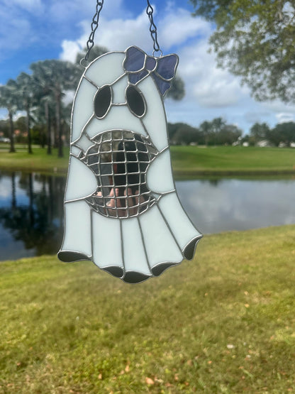 Disco Ghost Stained Glass Suncatcher – Gothic Window Hanging Decor