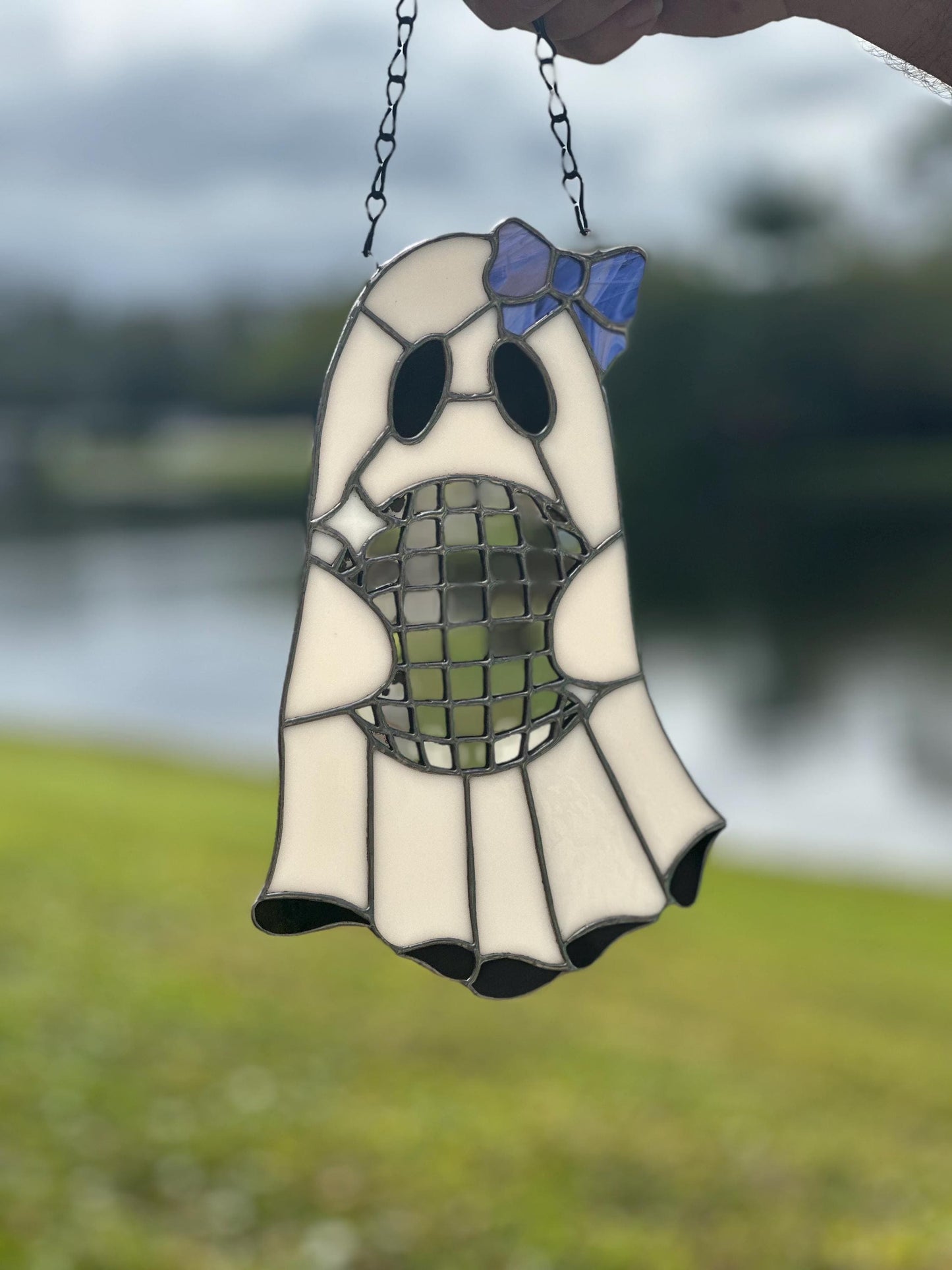 Disco Ghost Stained Glass Suncatcher – Gothic Window Hanging Decor