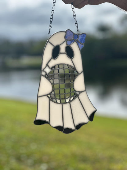 Disco Ghost Stained Glass Suncatcher – Gothic Window Hanging Decor