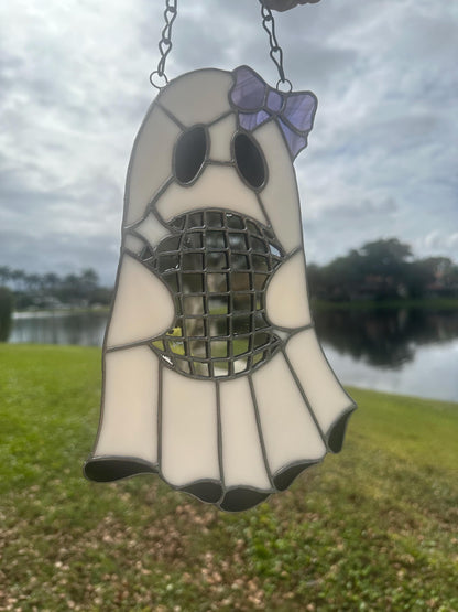 Disco Ghost Stained Glass Suncatcher – Gothic Window Hanging Decor