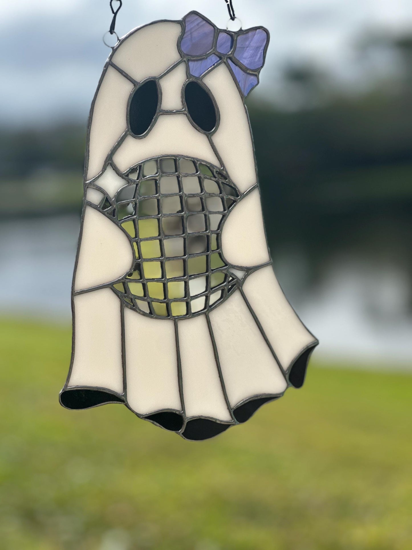 Disco Ghost Stained Glass Suncatcher – Gothic Window Hanging Decor