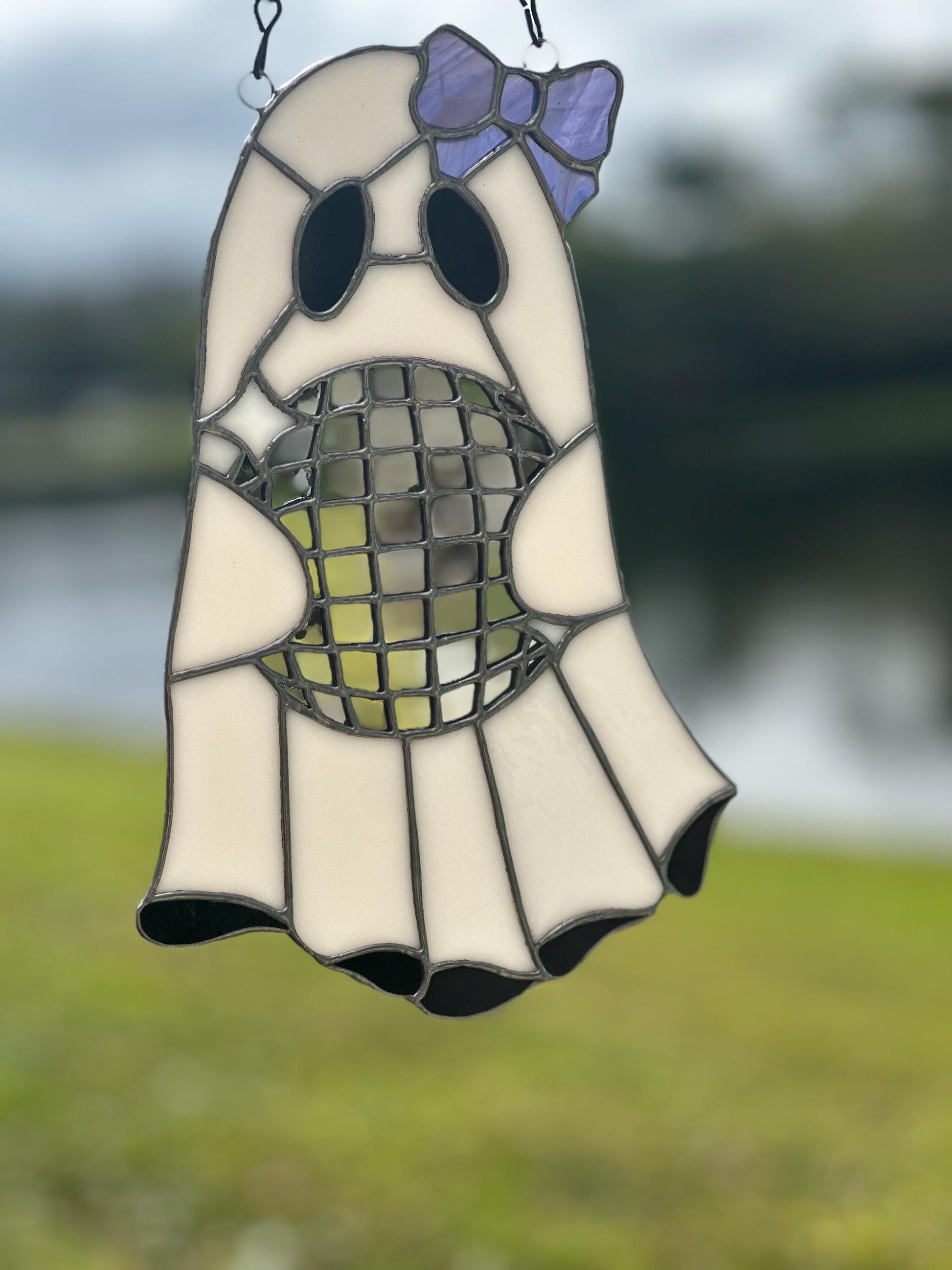 Disco Ghost Stained Glass Suncatcher – Gothic Window Hanging Decor