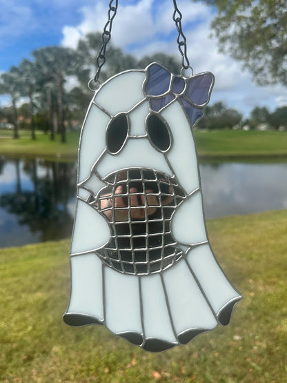 Disco Ghost Stained Glass Suncatcher – Gothic Window Hanging Decor