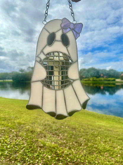 Disco Ghost Stained Glass Suncatcher – Gothic Window Hanging Decor