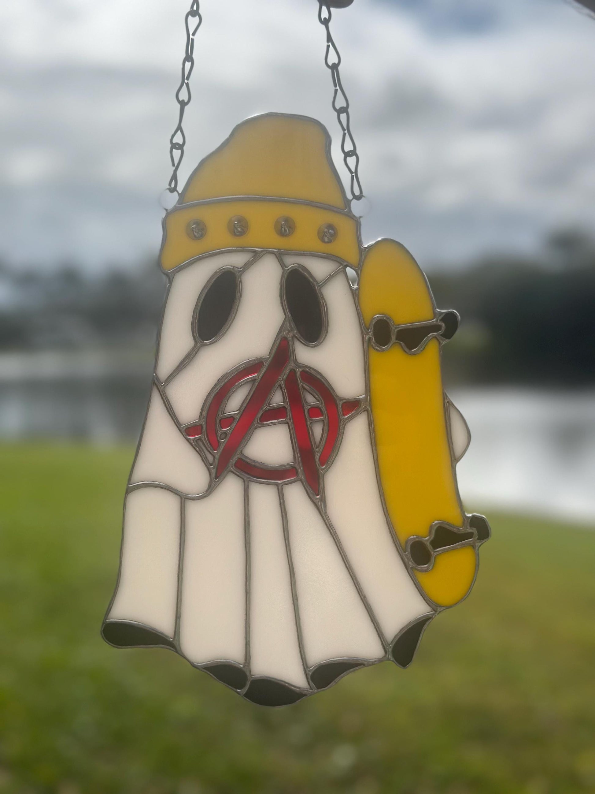 Punk Ghost Stained Glass Suncatcher – Gothic Window Hanging Decor