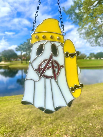 Punk Ghost Stained Glass Suncatcher – Gothic Window Hanging Decor