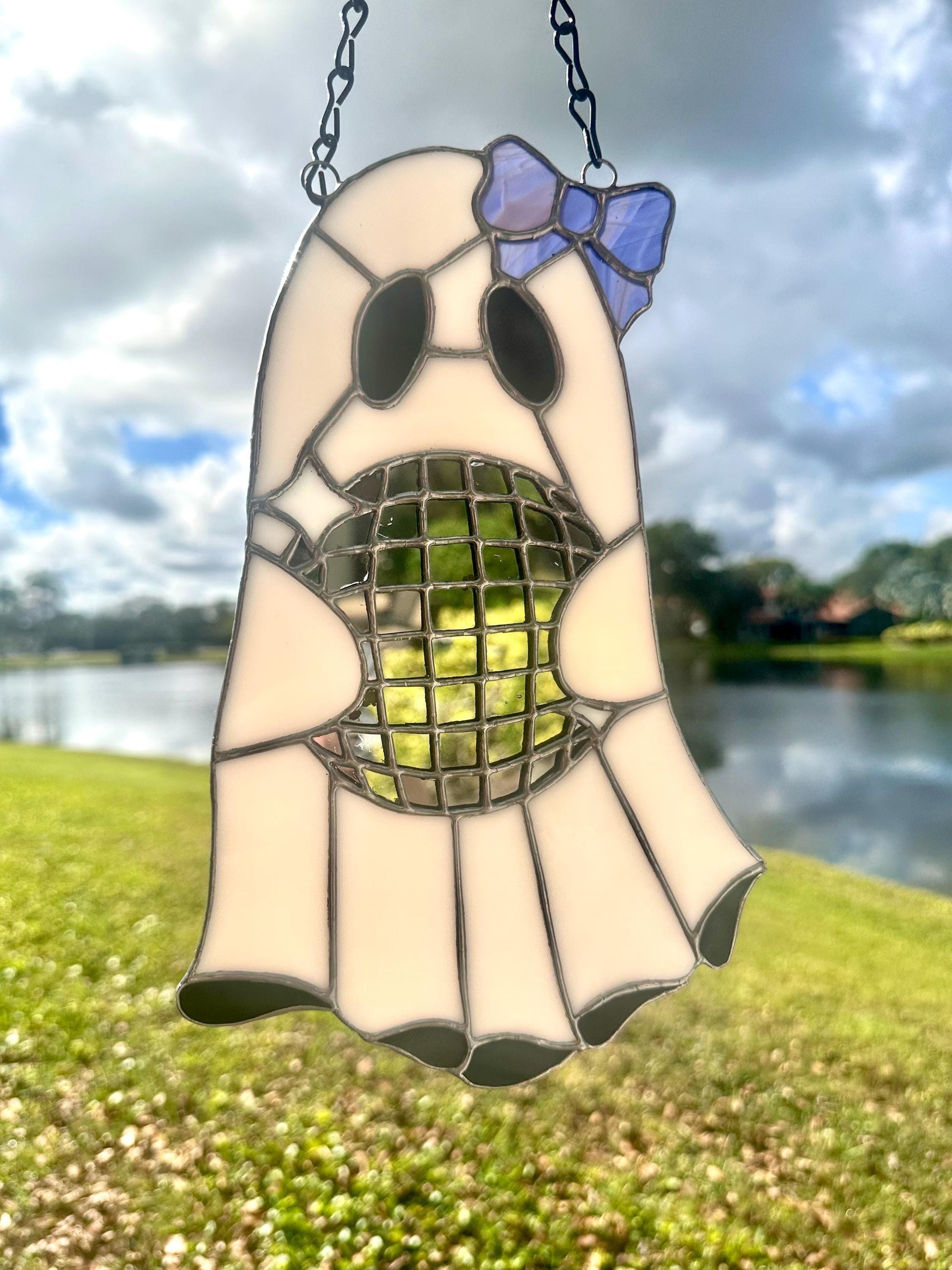 Disco Ghost Stained Glass Suncatcher – Gothic Window Hanging Decor