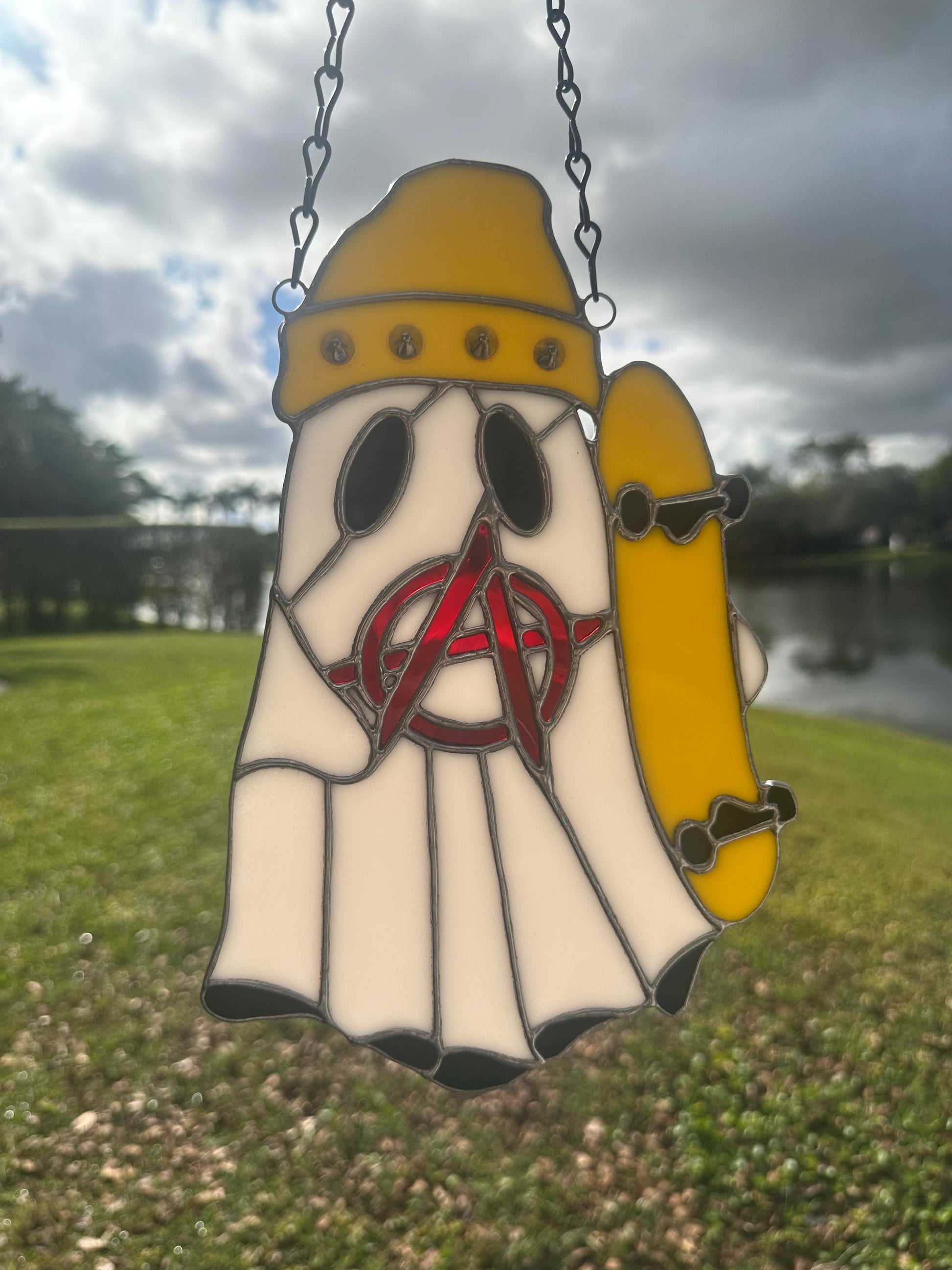 Punk Ghost Stained Glass Suncatcher – Gothic Window Hanging Decor