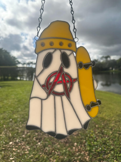 Punk Ghost Stained Glass Suncatcher – Gothic Window Hanging Decor