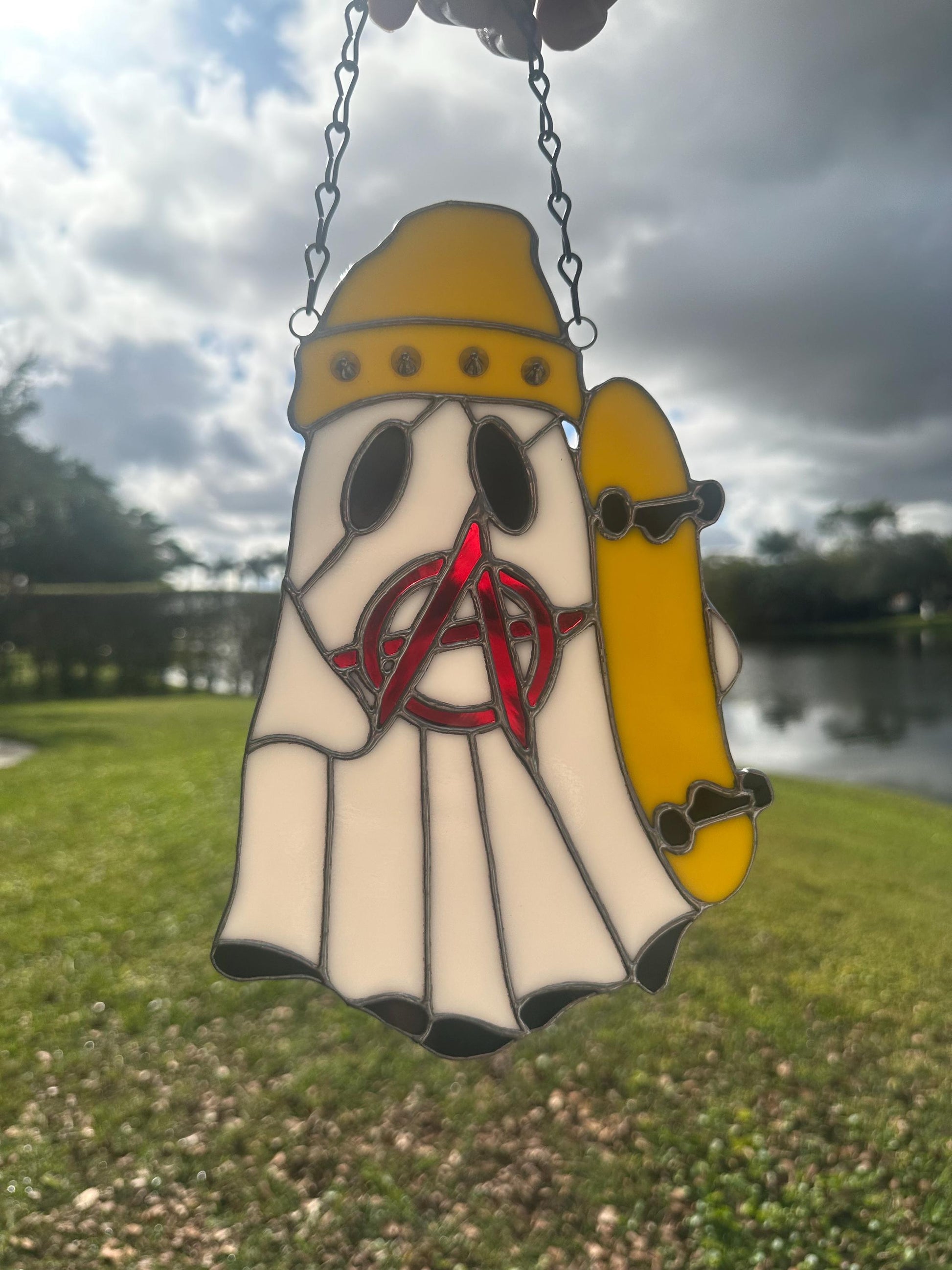 Punk Ghost Stained Glass Suncatcher – Gothic Window Hanging Decor
