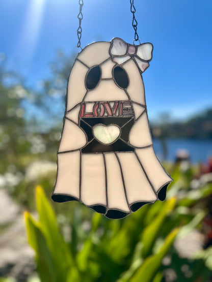 Love Letter Ghost Stained Glass Suncatcher – Gothic Valentine Window Art