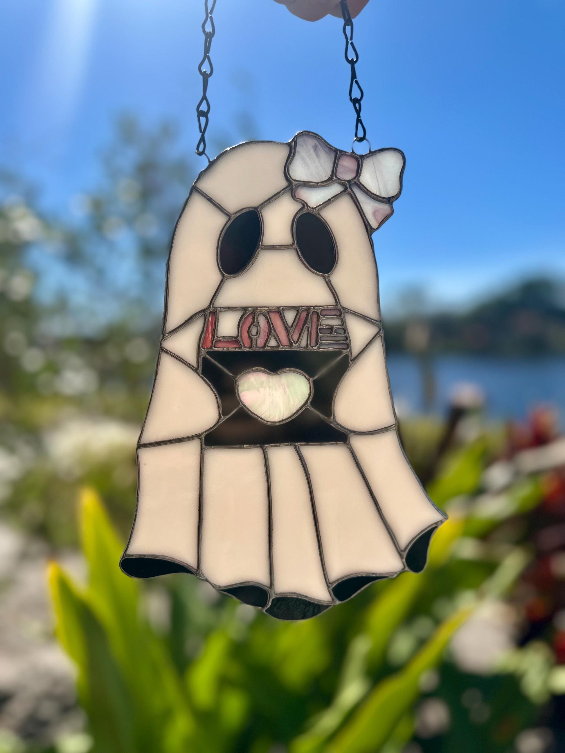 Love Letter Ghost Stained Glass Suncatcher – Gothic Valentine Window Art