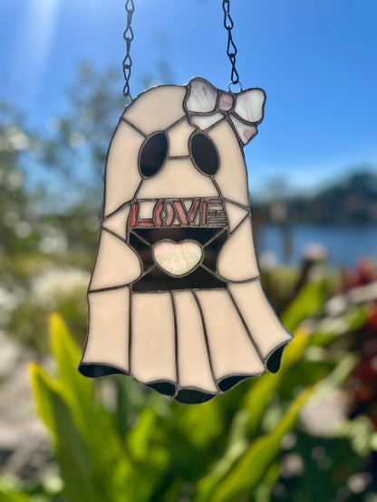 Love Letter Ghost Stained Glass Suncatcher – Gothic Valentine Window Art