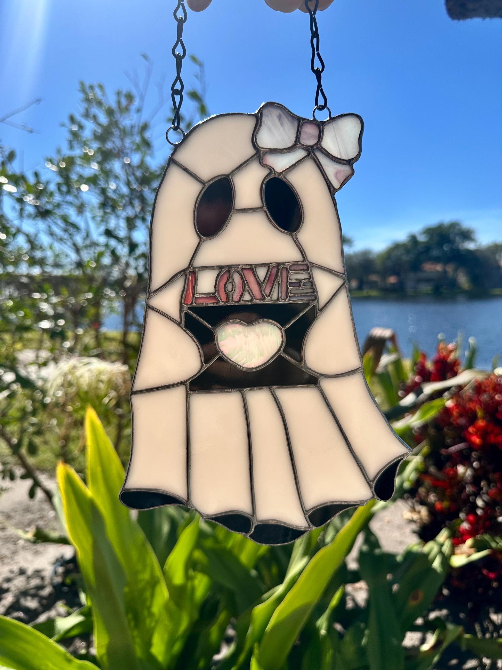 Love Letter Ghost Stained Glass Suncatcher – Gothic Valentine Window Art