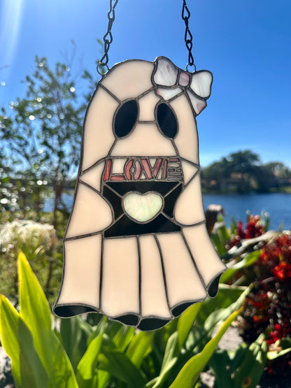 Love Letter Ghost Stained Glass Suncatcher – Gothic Valentine Window Art