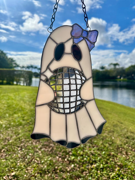 Disco Ghost Stained Glass Suncatcher – Gothic Window Hanging Decor