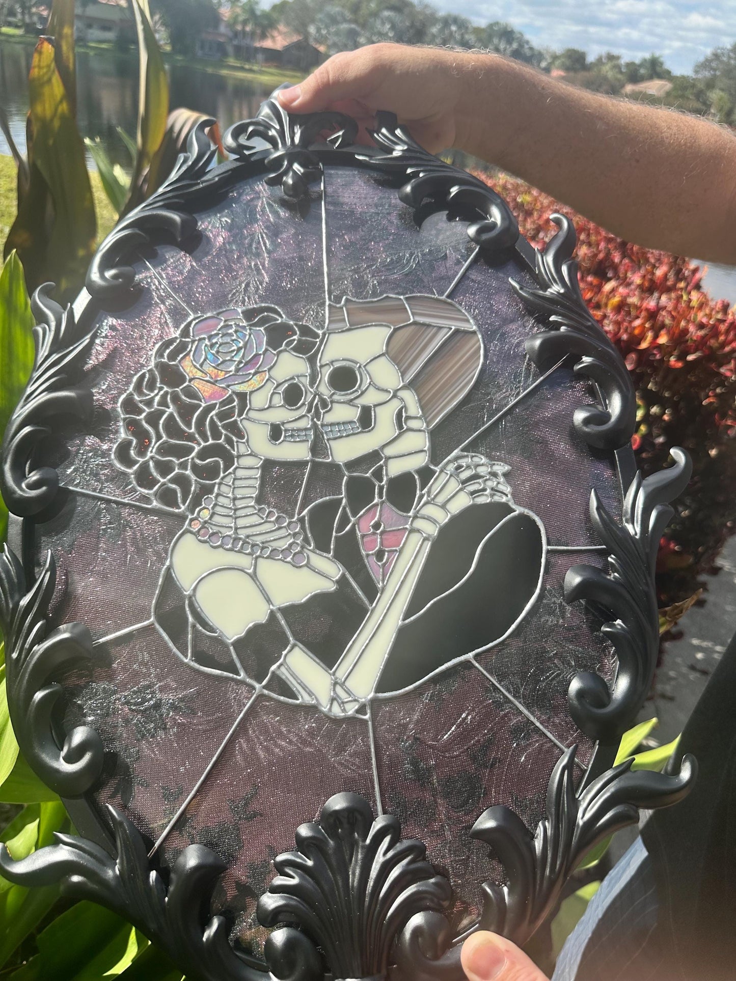 Till Death Gothic Lovers, Metal Framed Stained Glass Art — An Heirloom Tribute to Devotion