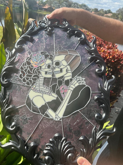 Till Death Gothic Lovers, Metal Framed Stained Glass Art — An Heirloom Tribute to Devotion
