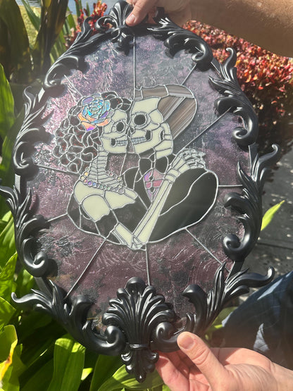 Till Death Gothic Lovers, Metal Framed Stained Glass Art — An Heirloom Tribute to Devotion