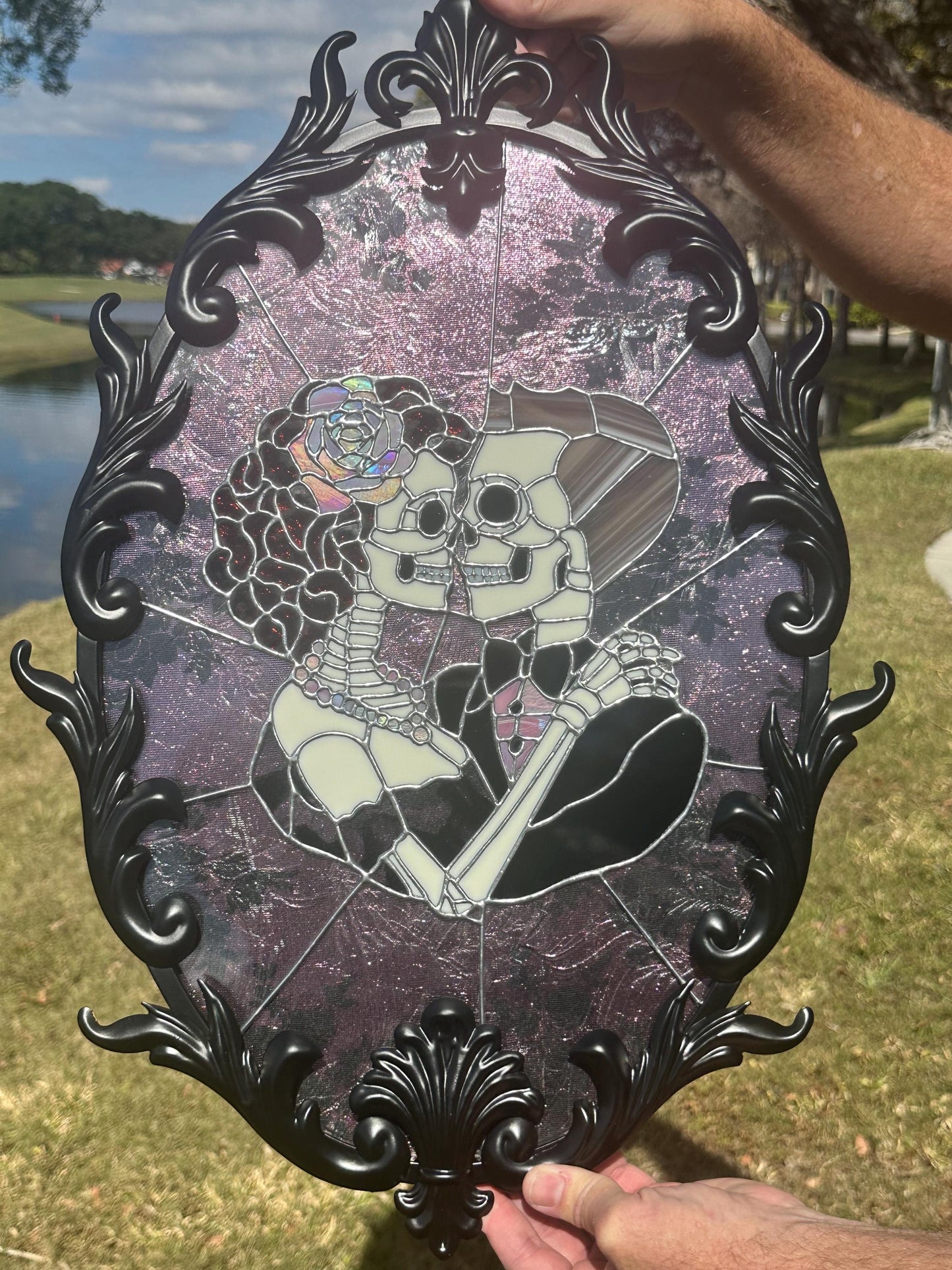 Till Death Gothic Lovers, Metal Framed Stained Glass Art — An Heirloom Tribute to Devotion